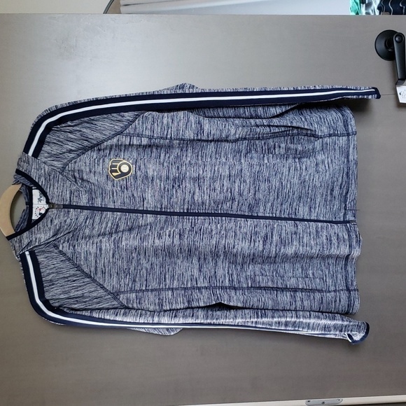 Milwaukee Brewers Heather Navy Hooded Zip-Up Jacket - Size XXL - Picture 1 of 13